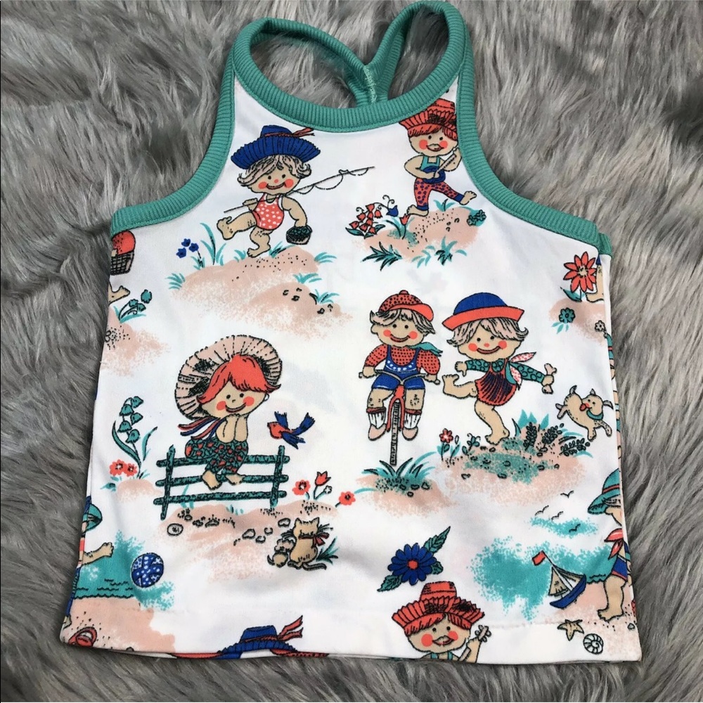 Vintage 1970s Novelty Print Tank Top Polyester